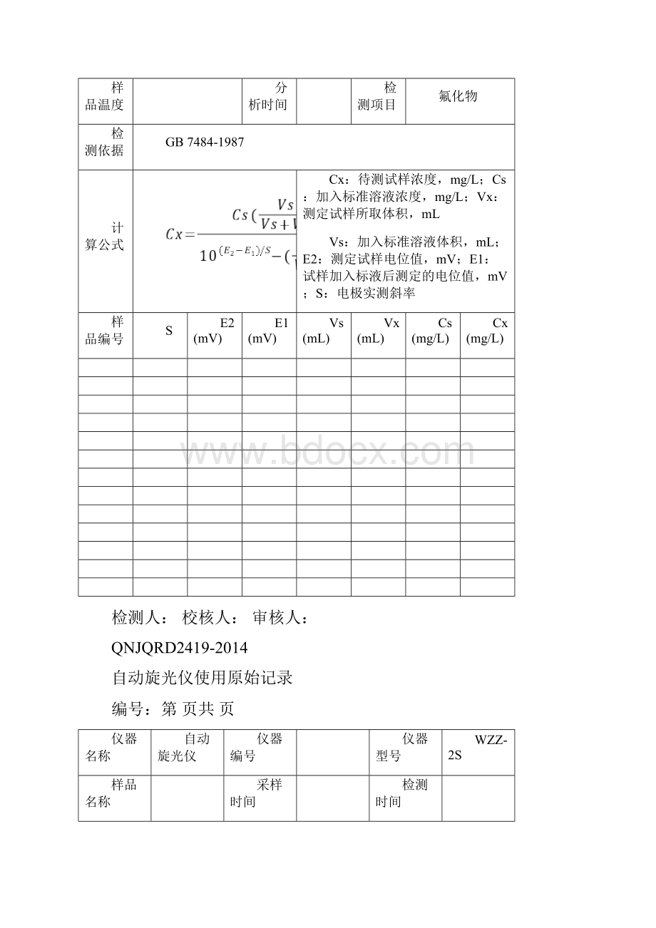 实验室分析原始记录表Word文档格式.docx_第3页