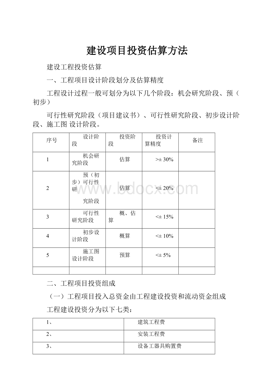 建设项目投资估算方法.docx