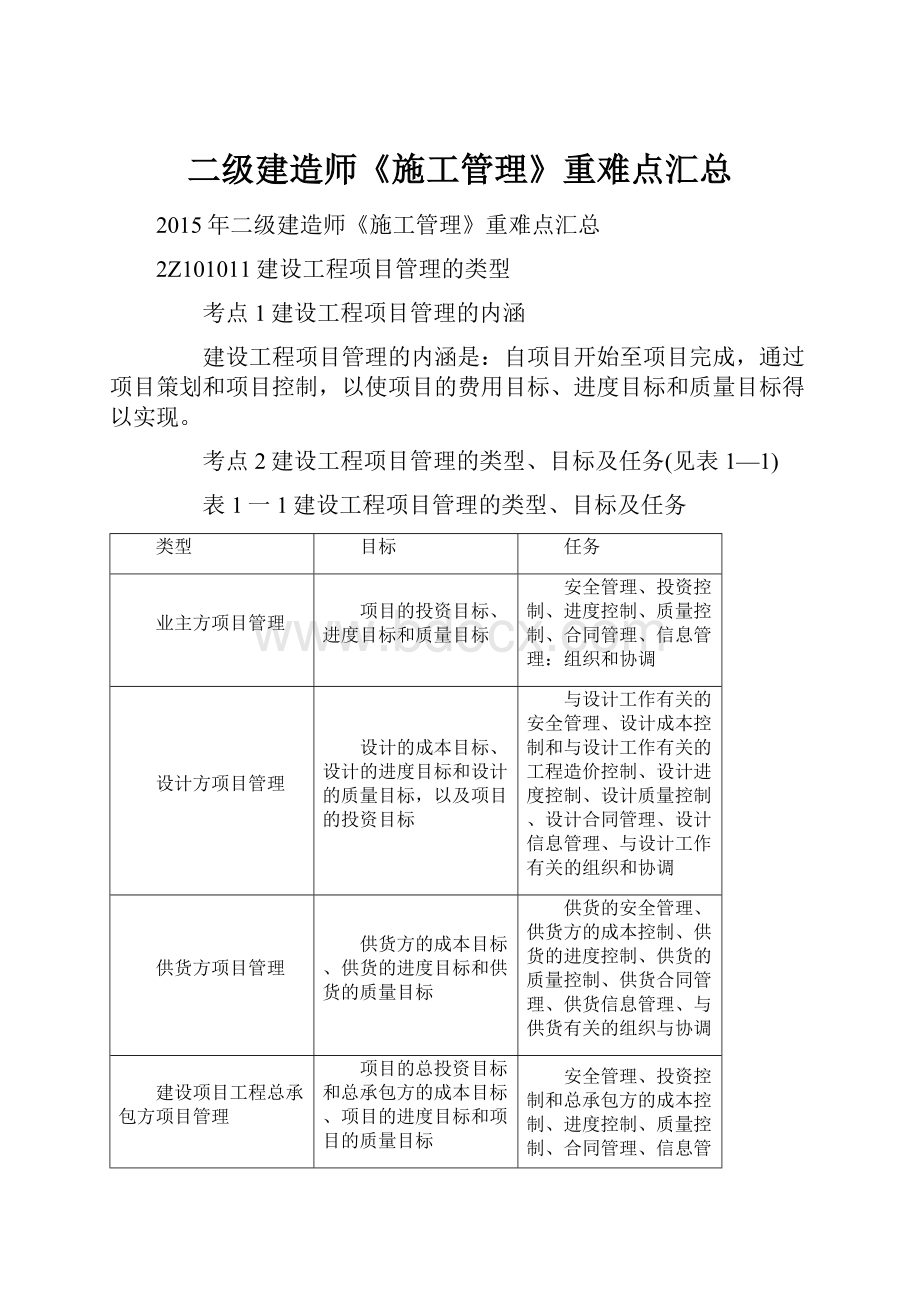 二级建造师《施工管理》重难点汇总.docx