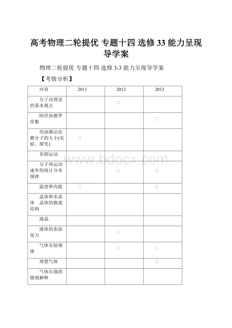 高考物理二轮提优 专题十四 选修33 能力呈现导学案文档格式.docx