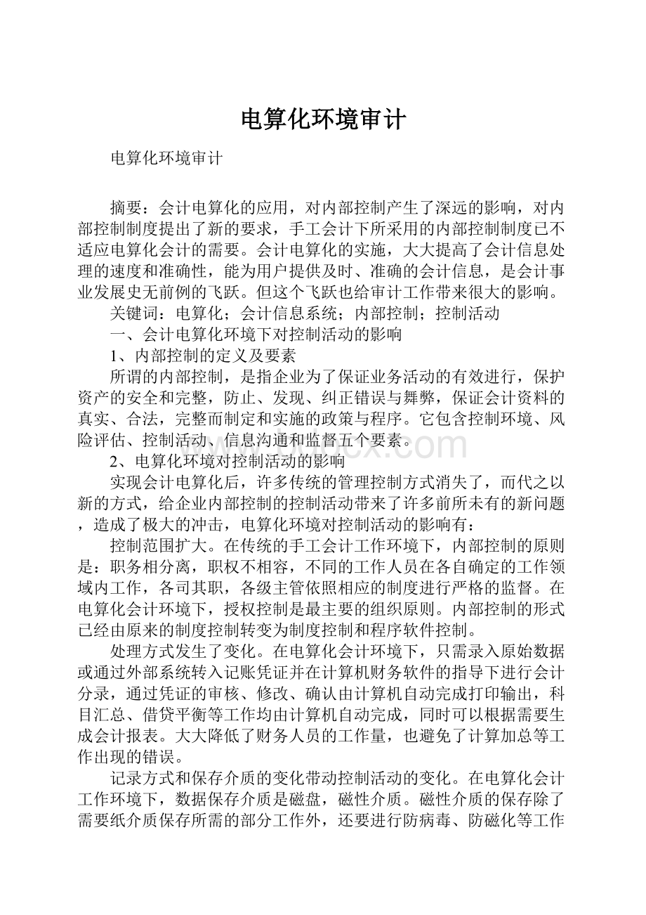 电算化环境审计Word格式文档下载.docx