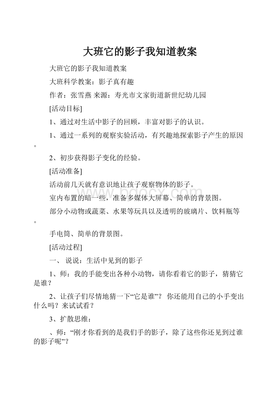 大班它的影子我知道教案文档格式.docx