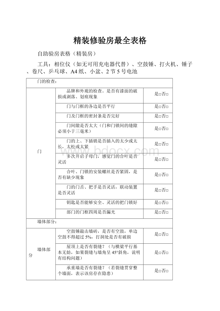 精装修验房最全表格.docx