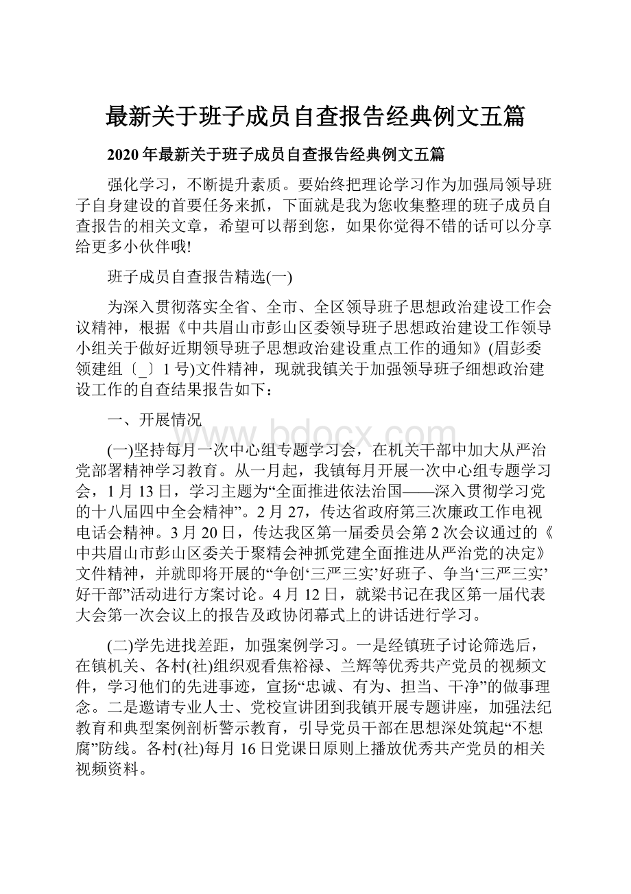 最新关于班子成员自查报告经典例文五篇.docx