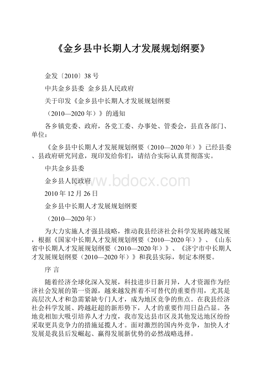 《金乡县中长期人才发展规划纲要》.docx_第1页