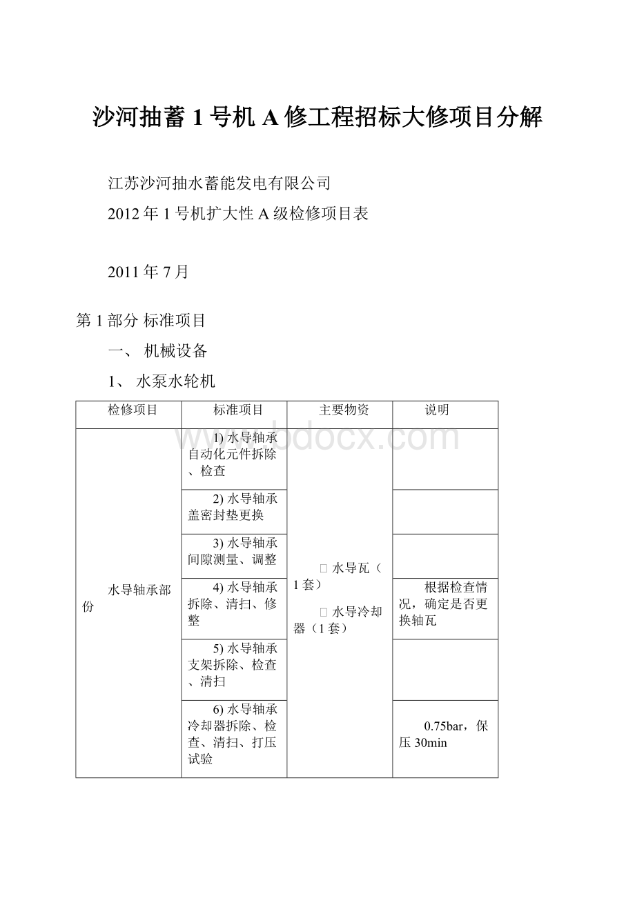 沙河抽蓄1号机A修工程招标大修项目分解.docx_第1页