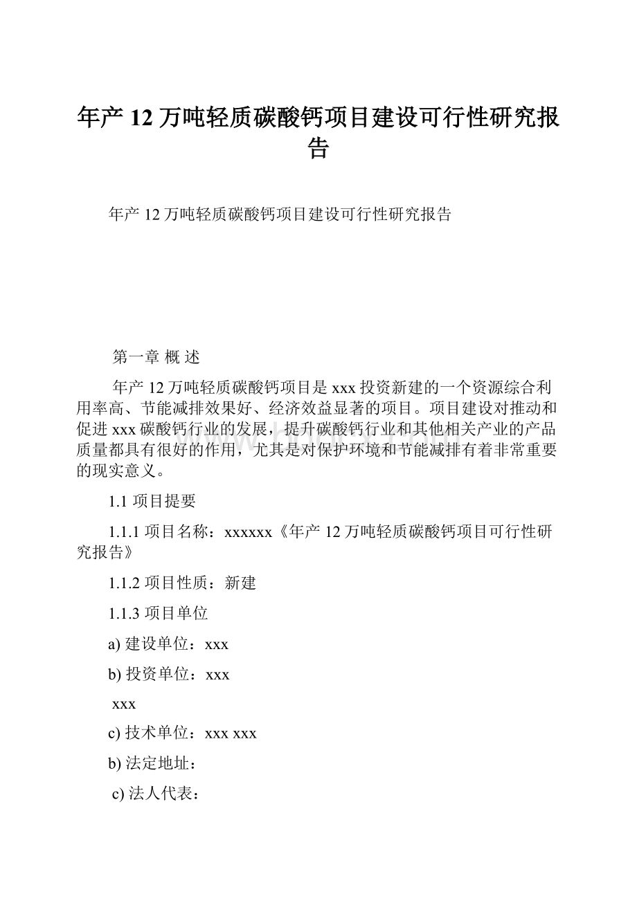 年产12万吨轻质碳酸钙项目建设可行性研究报告Word格式.docx