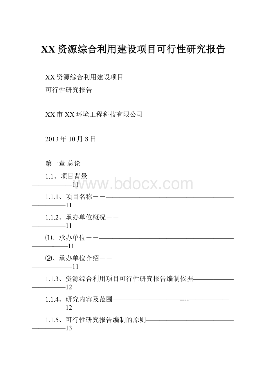 XX资源综合利用建设项目可行性研究报告Word文档下载推荐.docx