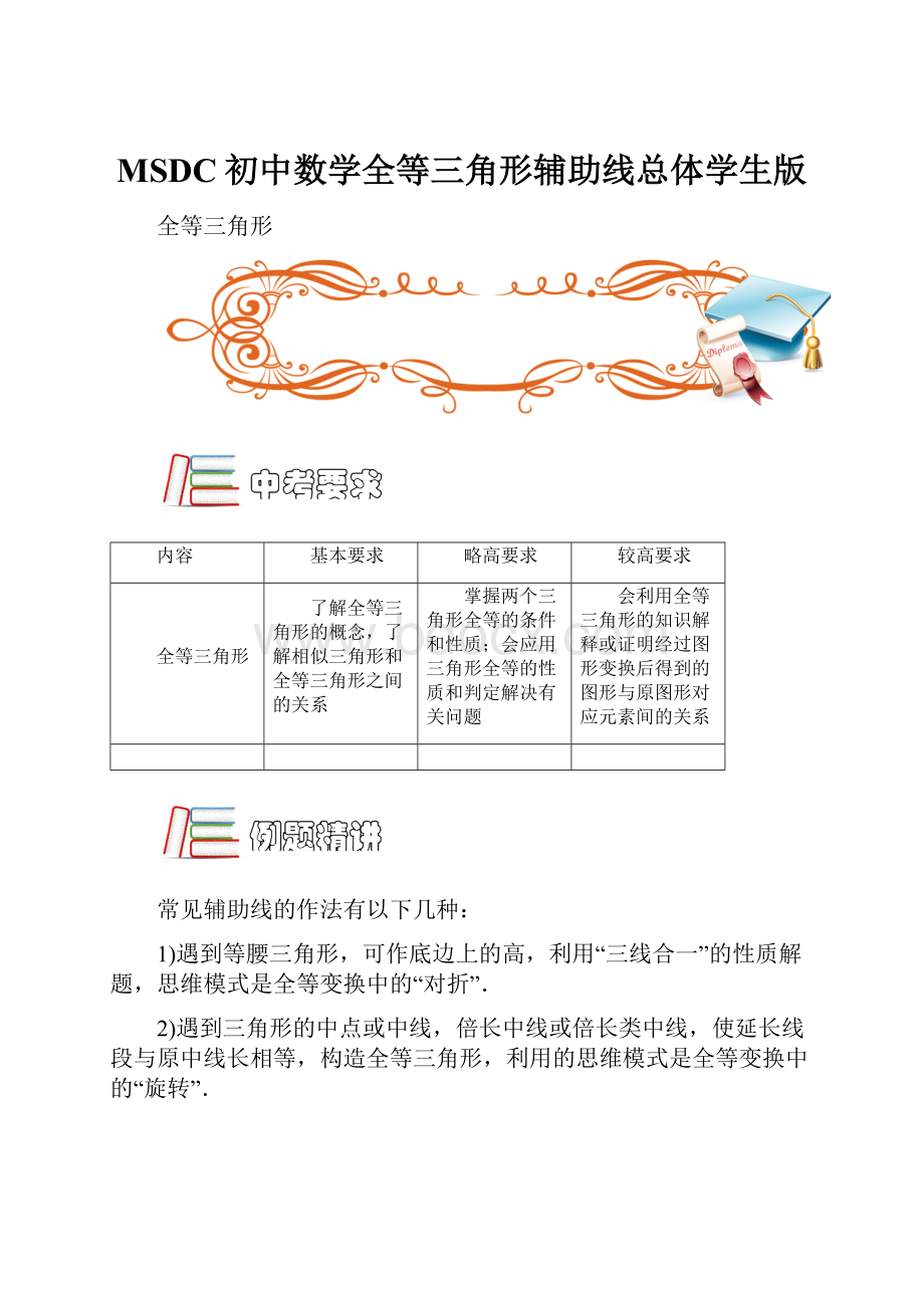 MSDC初中数学全等三角形辅助线总体学生版.docx_第1页