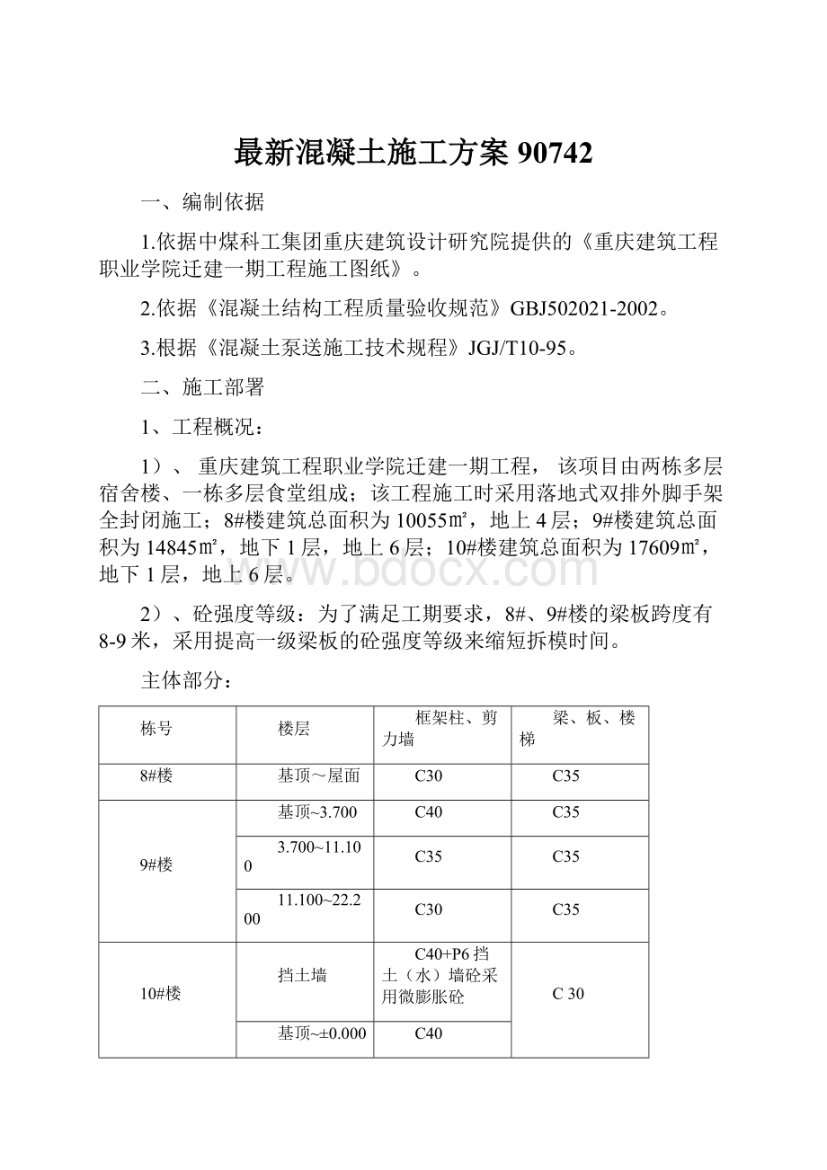 最新混凝土施工方案90742Word文件下载.docx