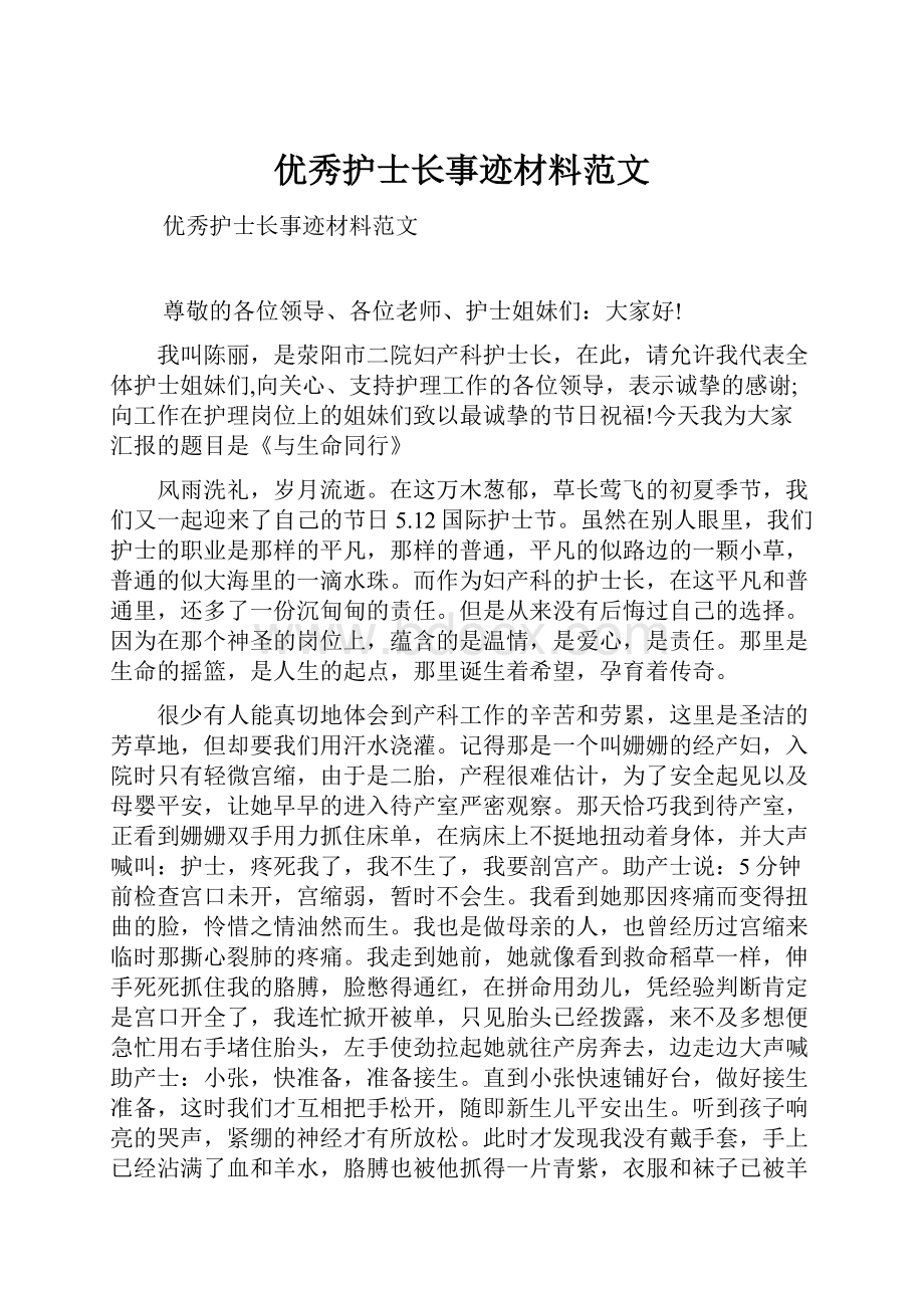 优秀护士长事迹材料范文.docx_第1页