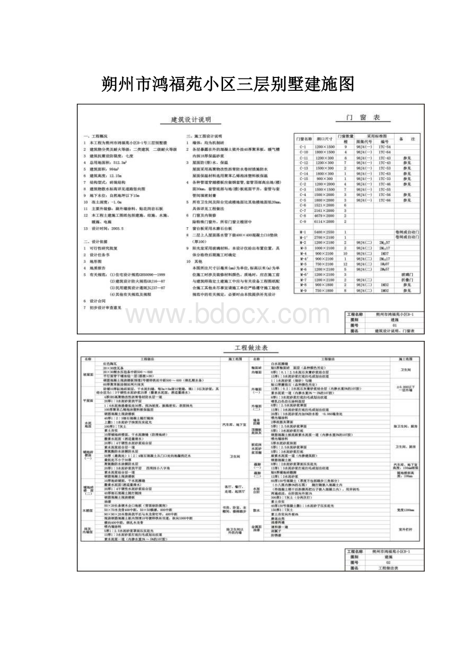 朔州市鸿福苑小区三层别墅建施图Word格式.docx