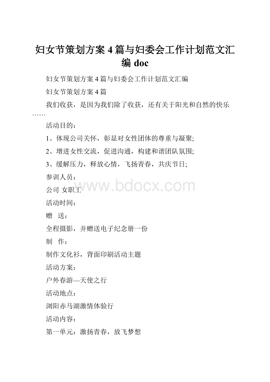 妇女节策划方案4篇与妇委会工作计划范文汇编doc.docx