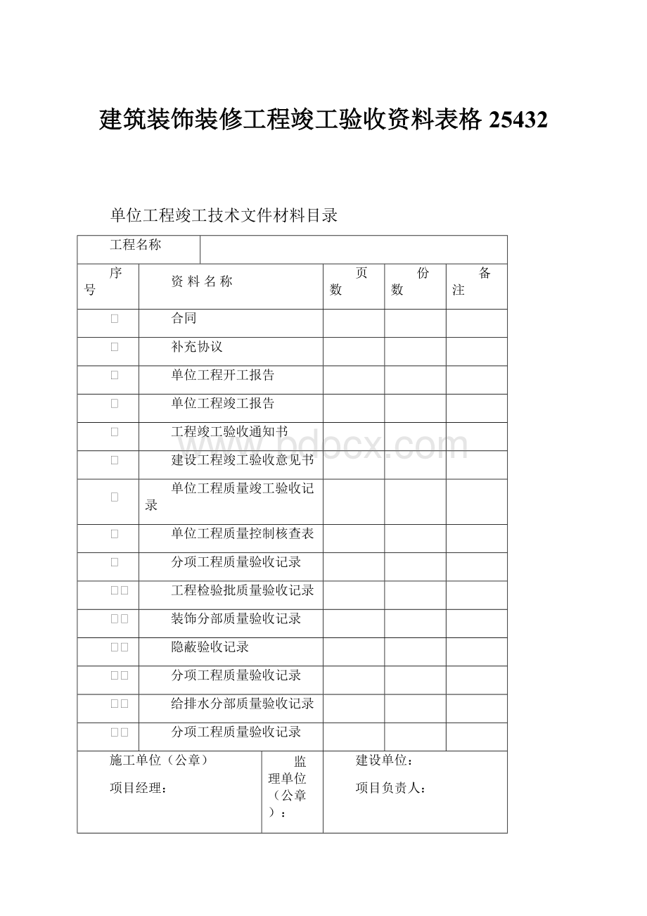 建筑装饰装修工程竣工验收资料表格25432.docx_第1页