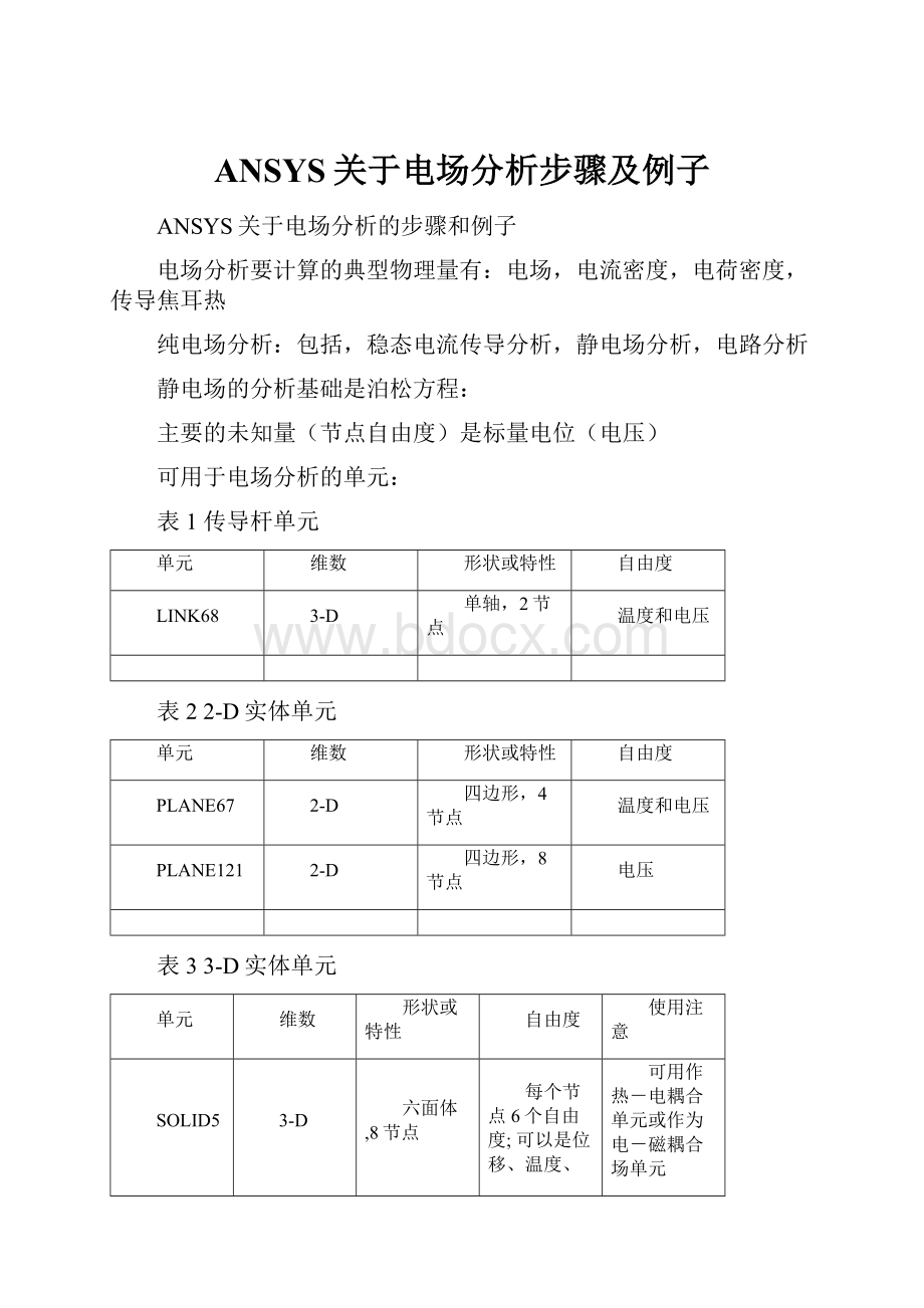 ANSYS关于电场分析步骤及例子Word文件下载.docx