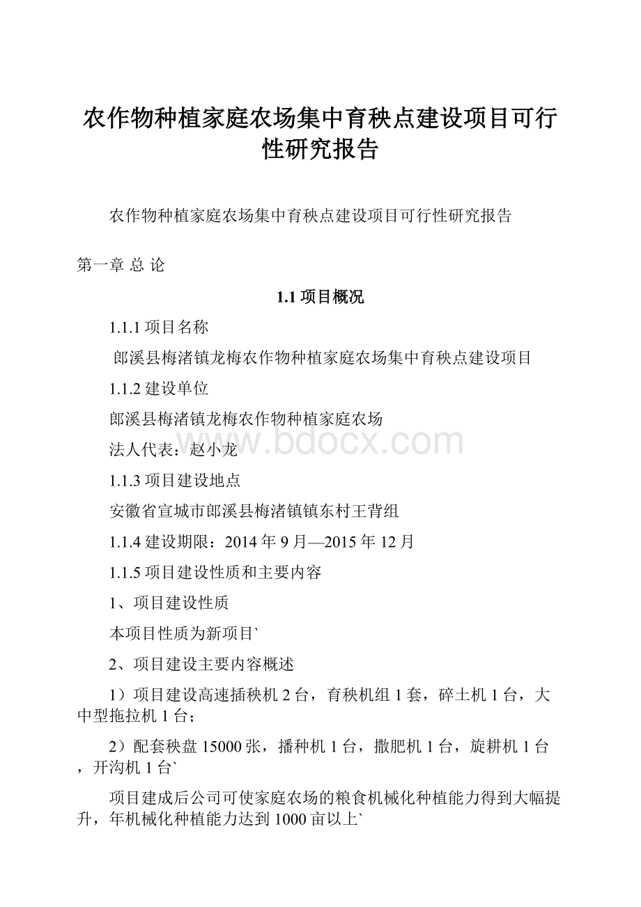 农作物种植家庭农场集中育秧点建设项目可行性研究报告文档格式.docx