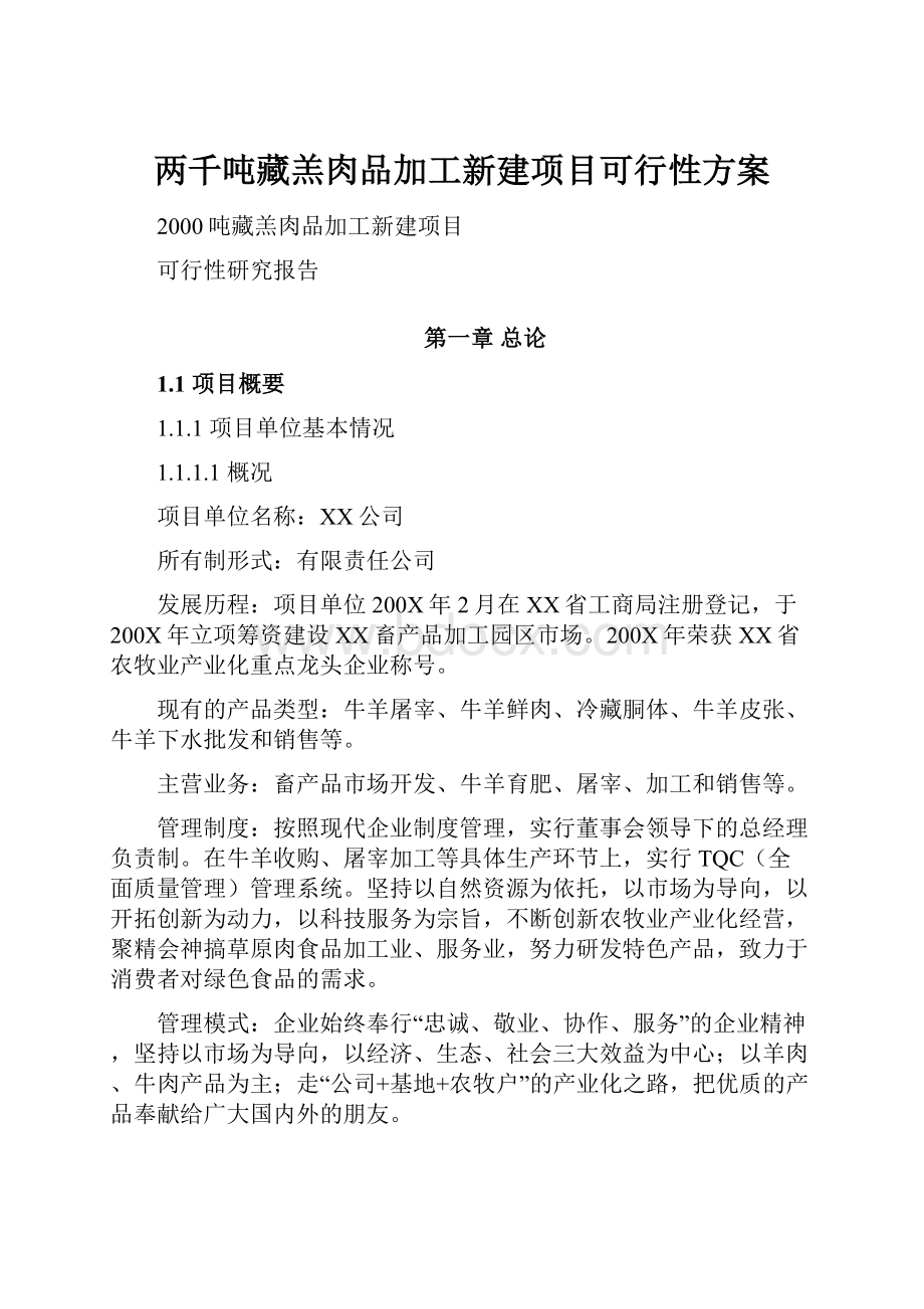 两千吨藏羔肉品加工新建项目可行性方案Word格式.docx