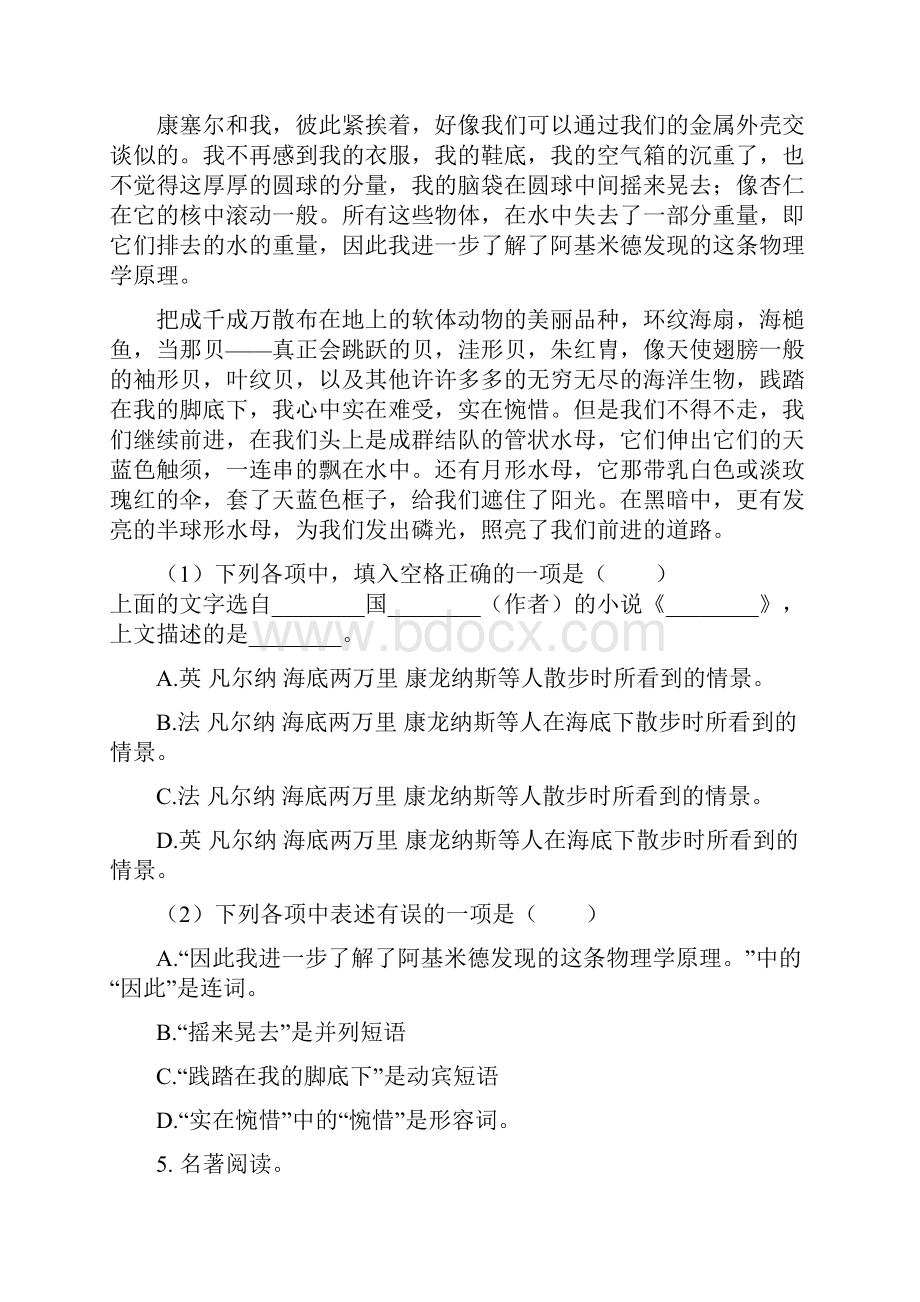 中考语文二轮专题复习名著导读《海底两万里》练习文档格式.docx_第2页