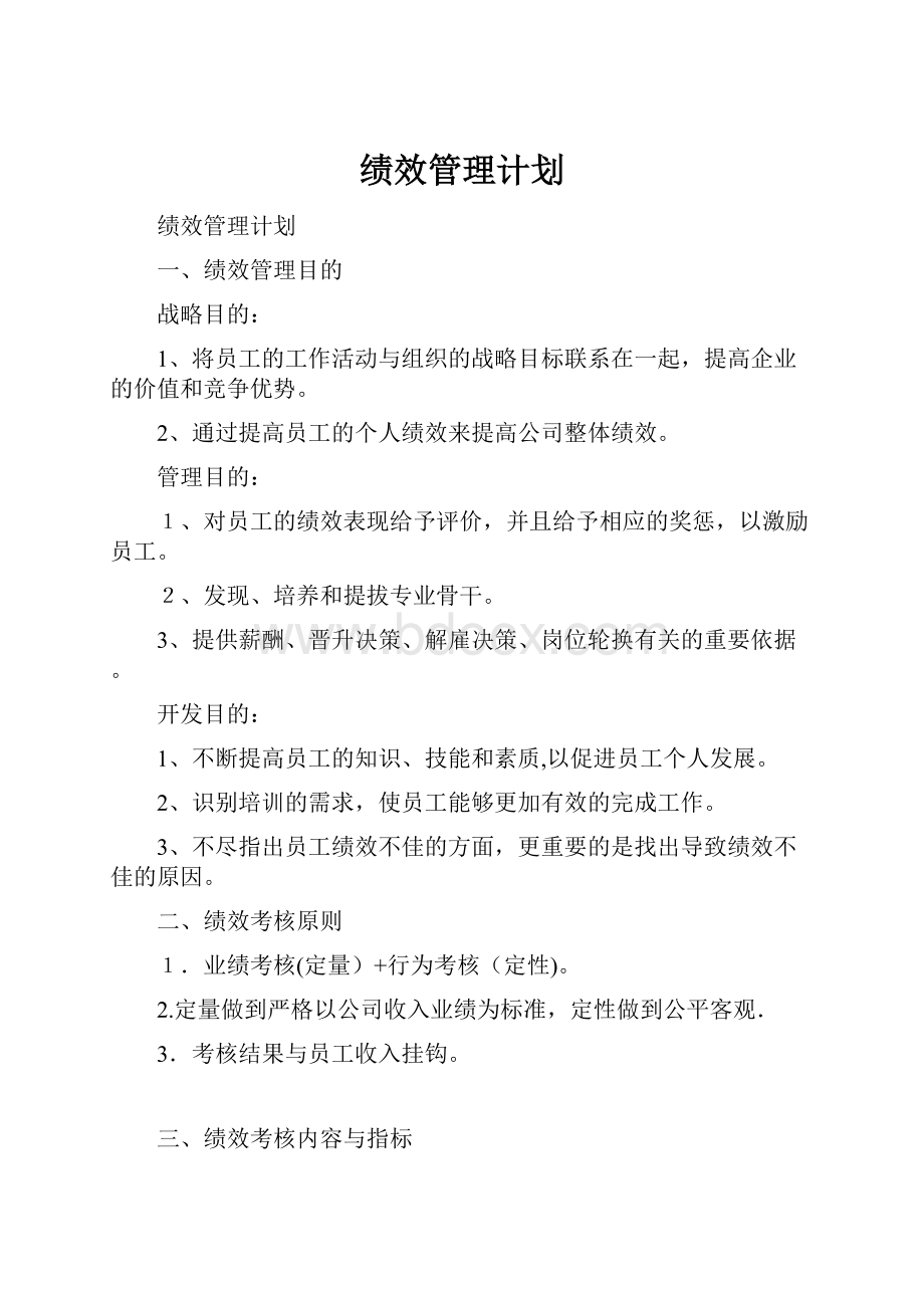 绩效管理计划Word文档下载推荐.docx