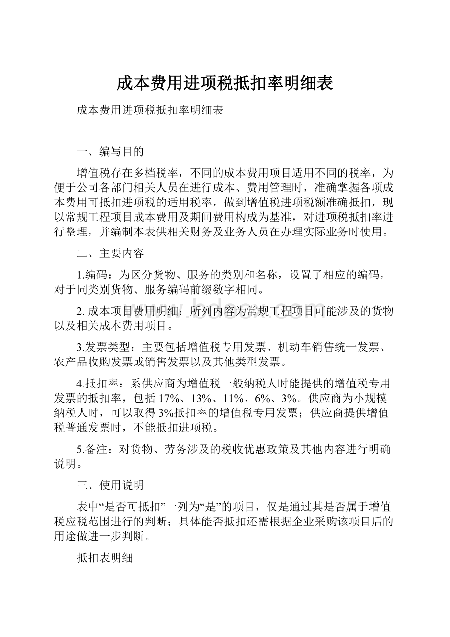 成本费用进项税抵扣率明细表.docx_第1页