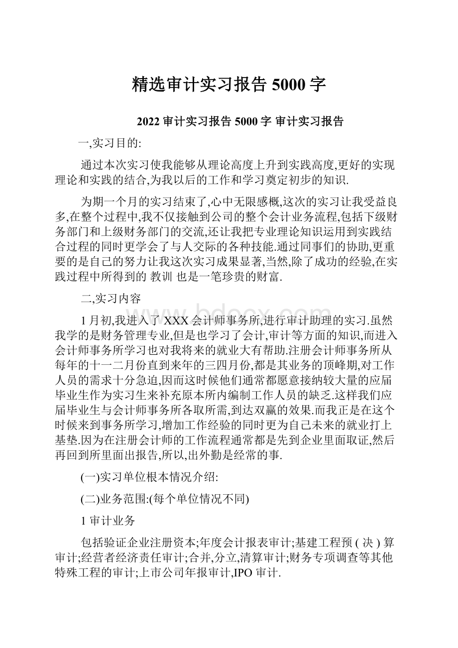 精选审计实习报告5000字Word文档格式.docx_第1页