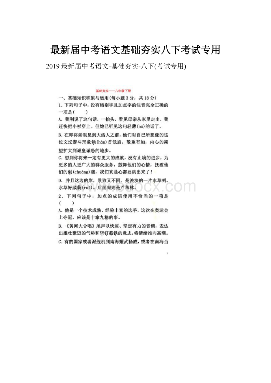 最新届中考语文基础夯实八下考试专用Word文件下载.docx