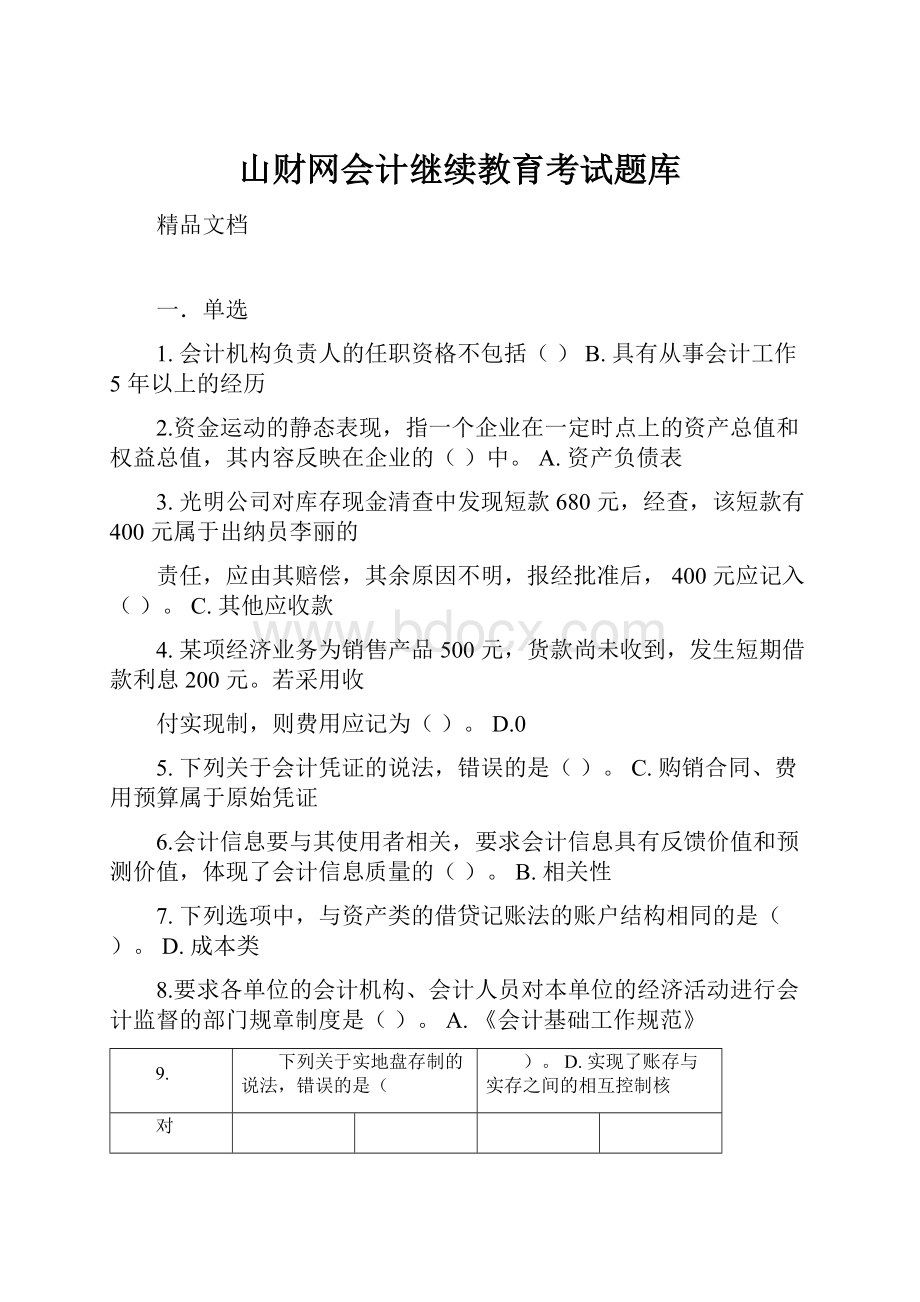 山财网会计继续教育考试题库Word格式.docx