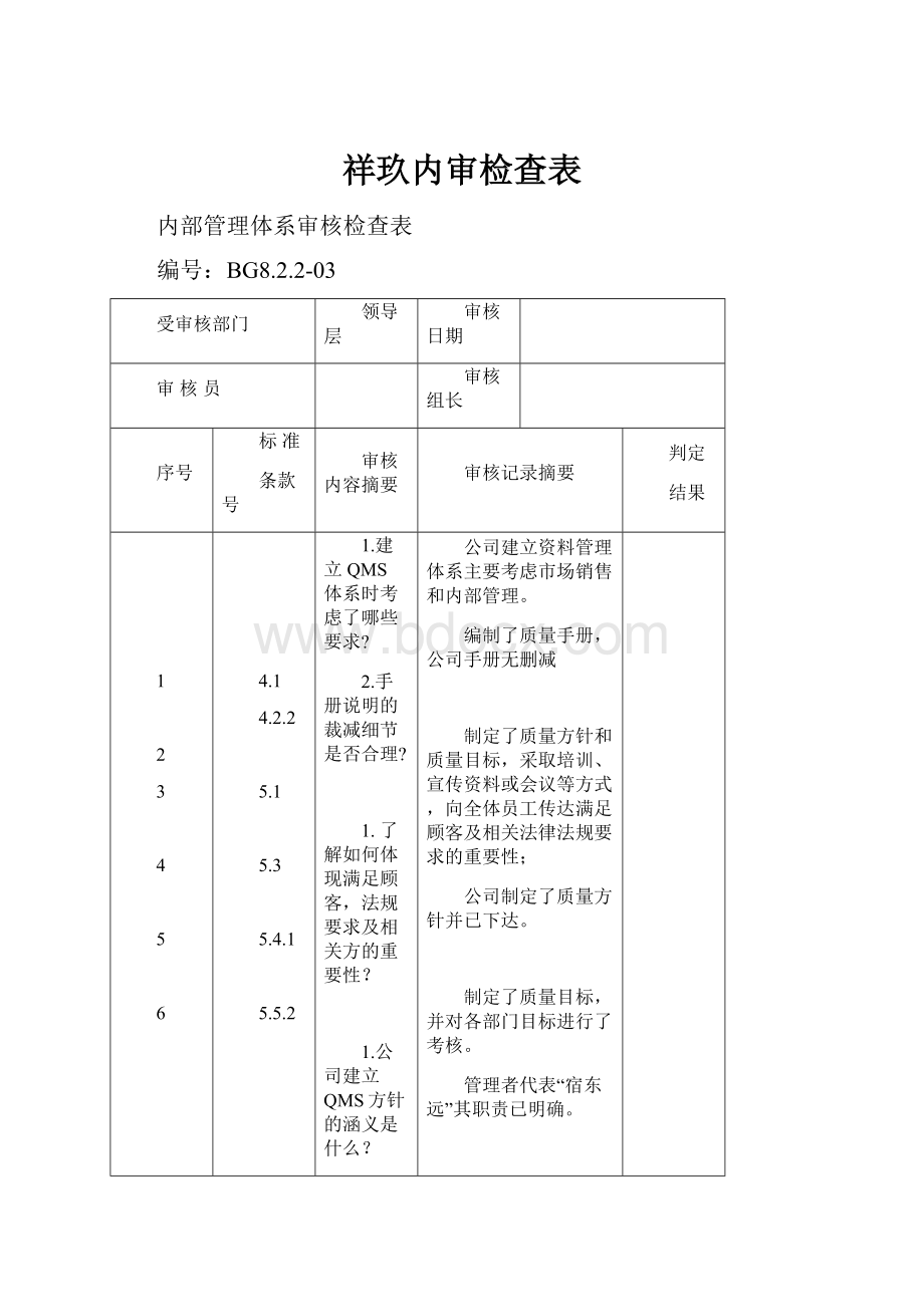 祥玖内审检查表.docx_第1页