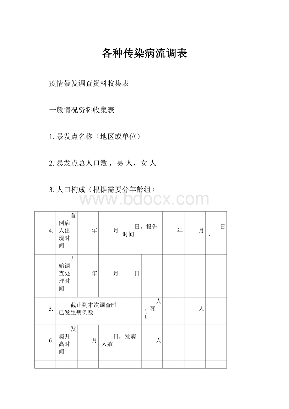 各种传染病流调表Word下载.docx