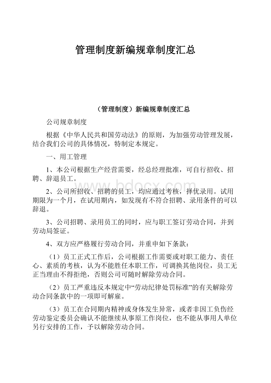 管理制度新编规章制度汇总Word格式文档下载.docx