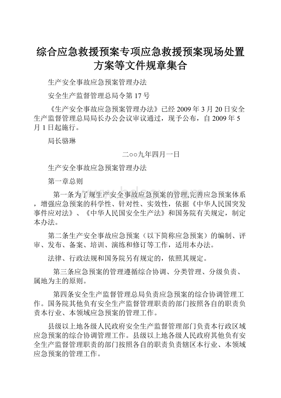 综合应急救援预案专项应急救援预案现场处置方案等文件规章集合Word格式.docx