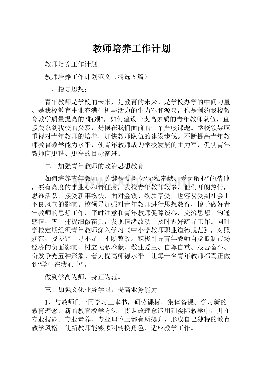 教师培养工作计划Word格式文档下载.docx_第1页