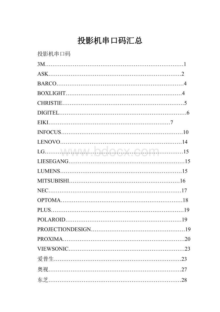 投影机串口码汇总Word格式.docx