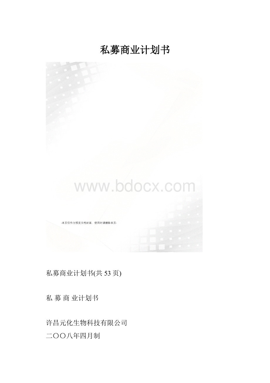 私募商业计划书Word文件下载.docx