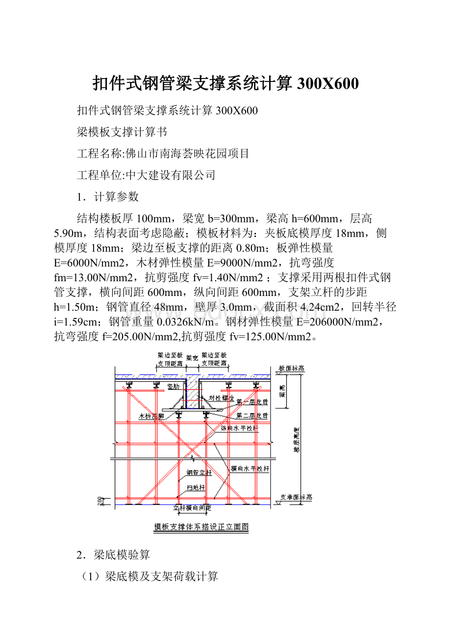 扣件式钢管梁支撑系统计算300X600.docx_第1页