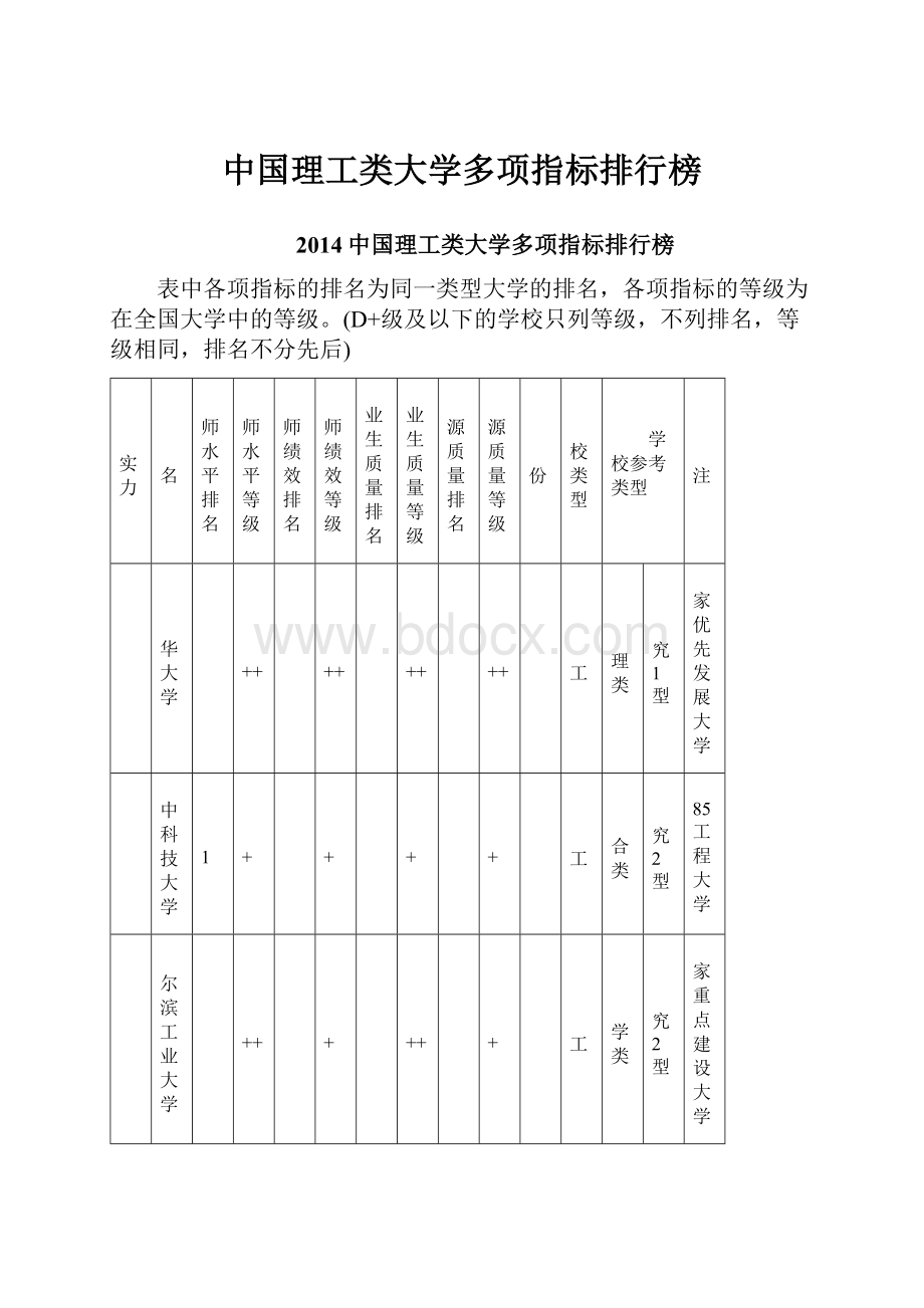 中国理工类大学多项指标排行榜Word文档格式.docx