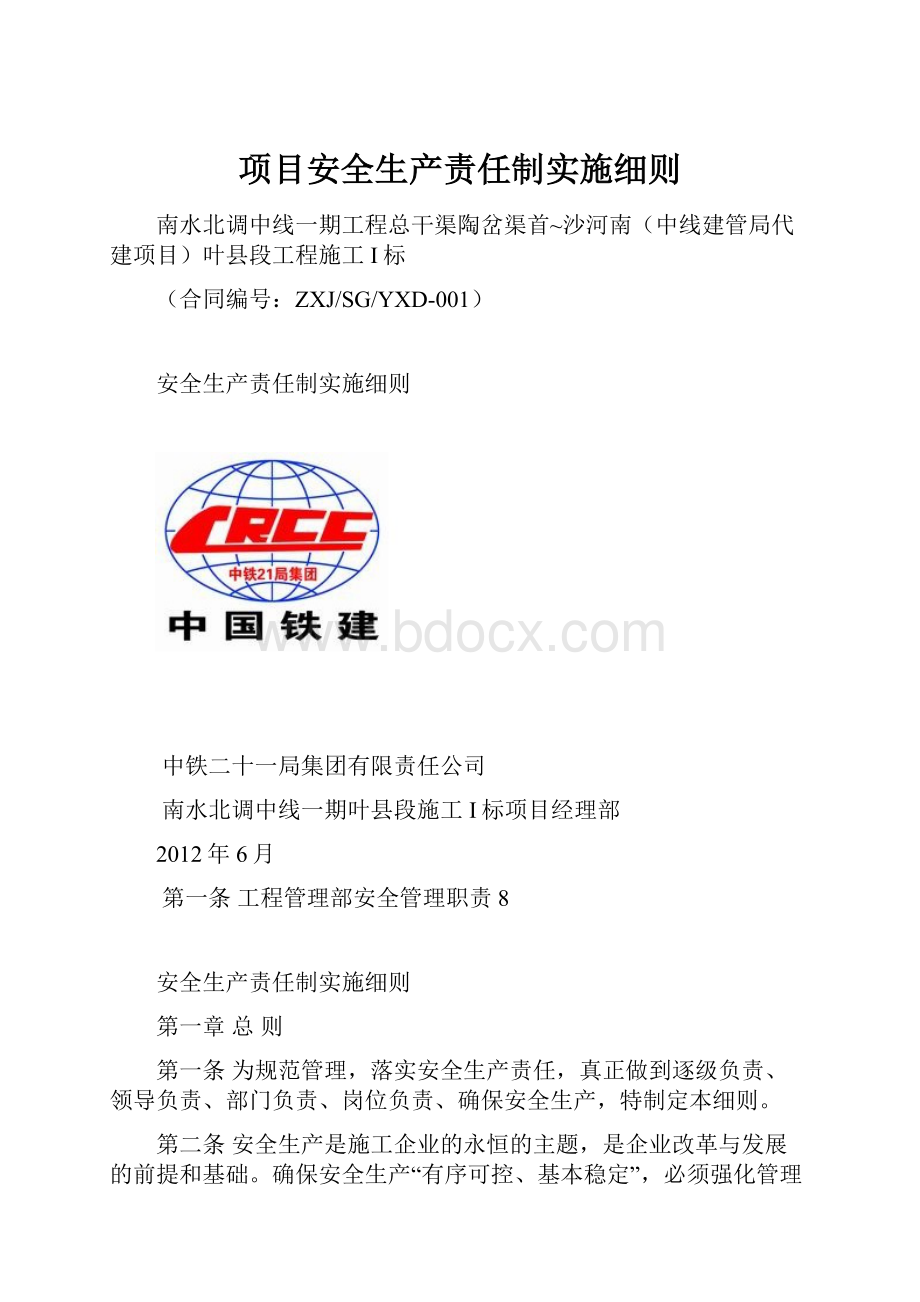 项目安全生产责任制实施细则.docx_第1页