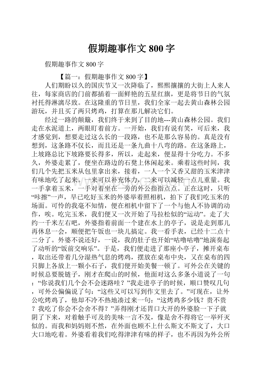 假期趣事作文800字Word下载.docx