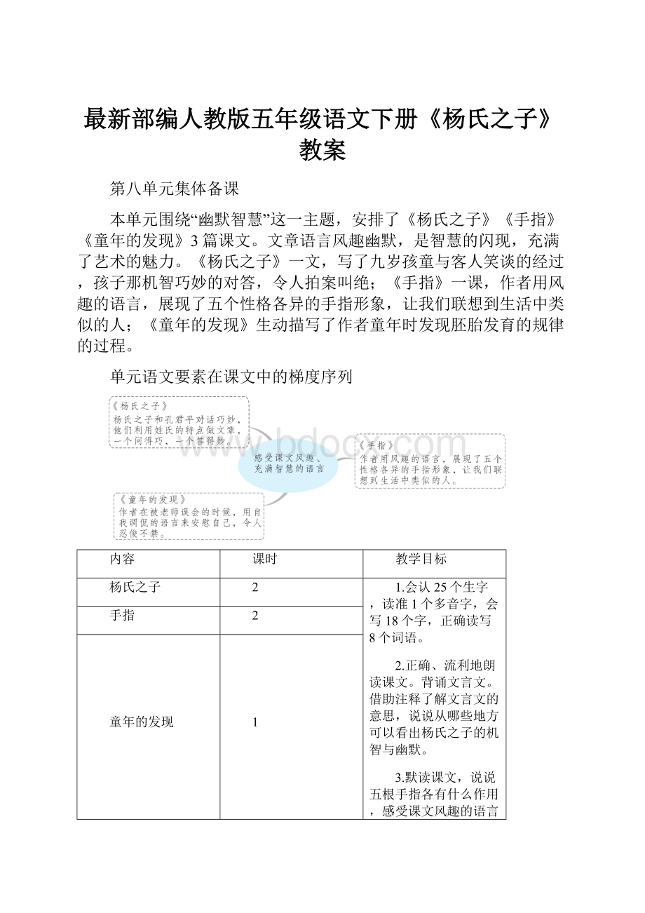 最新部编人教版五年级语文下册《杨氏之子》教案.docx