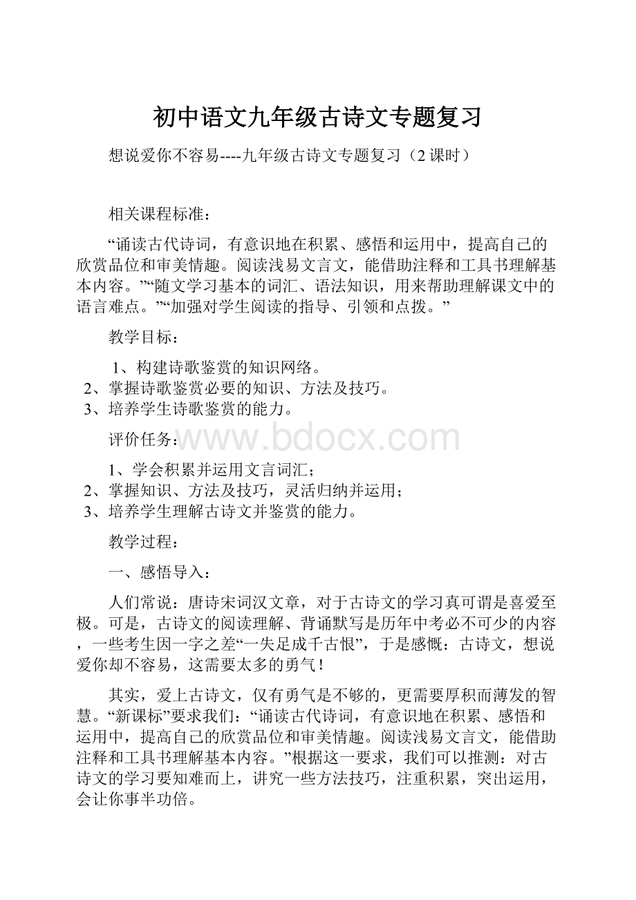 初中语文九年级古诗文专题复习Word下载.docx