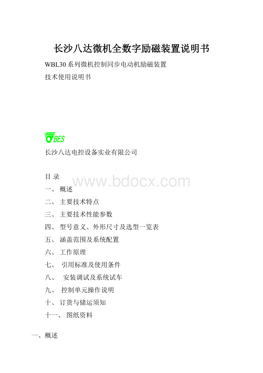 长沙八达微机全数字励磁装置说明书.docx_第1页