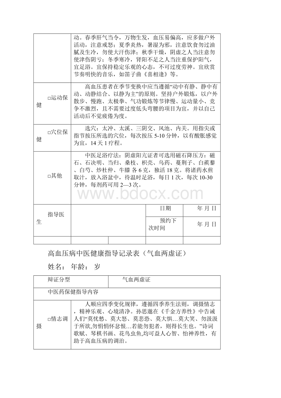 高血压病中医健康指导记录表Word文件下载.docx_第2页