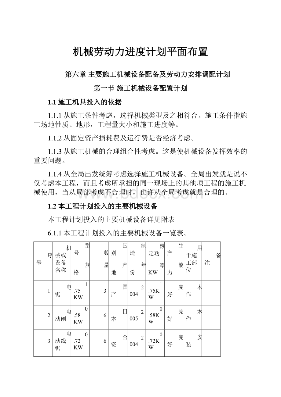 机械劳动力进度计划平面布置Word下载.docx_第1页