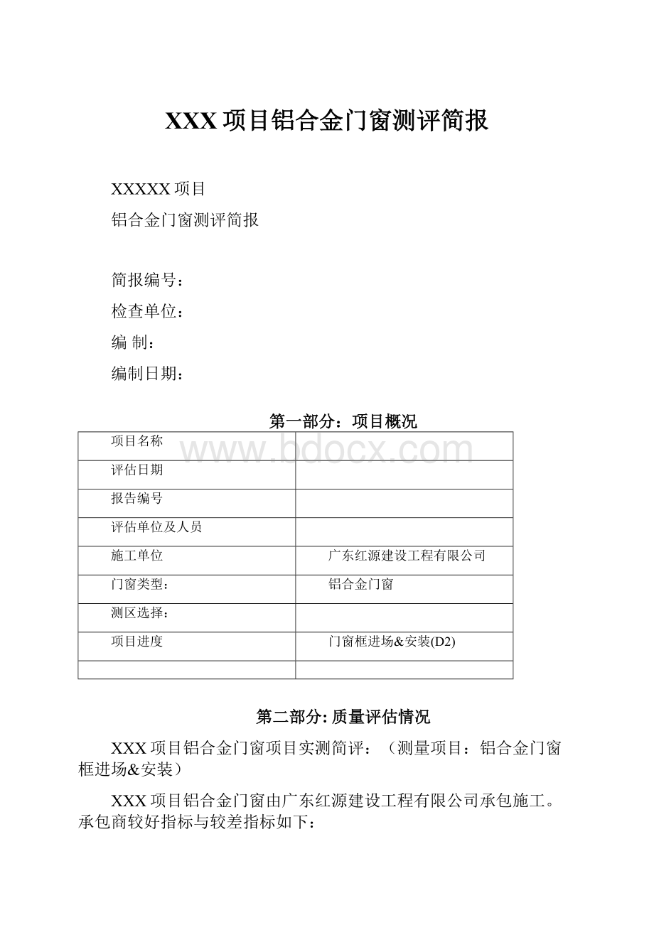 XXX项目铝合金门窗测评简报Word下载.docx