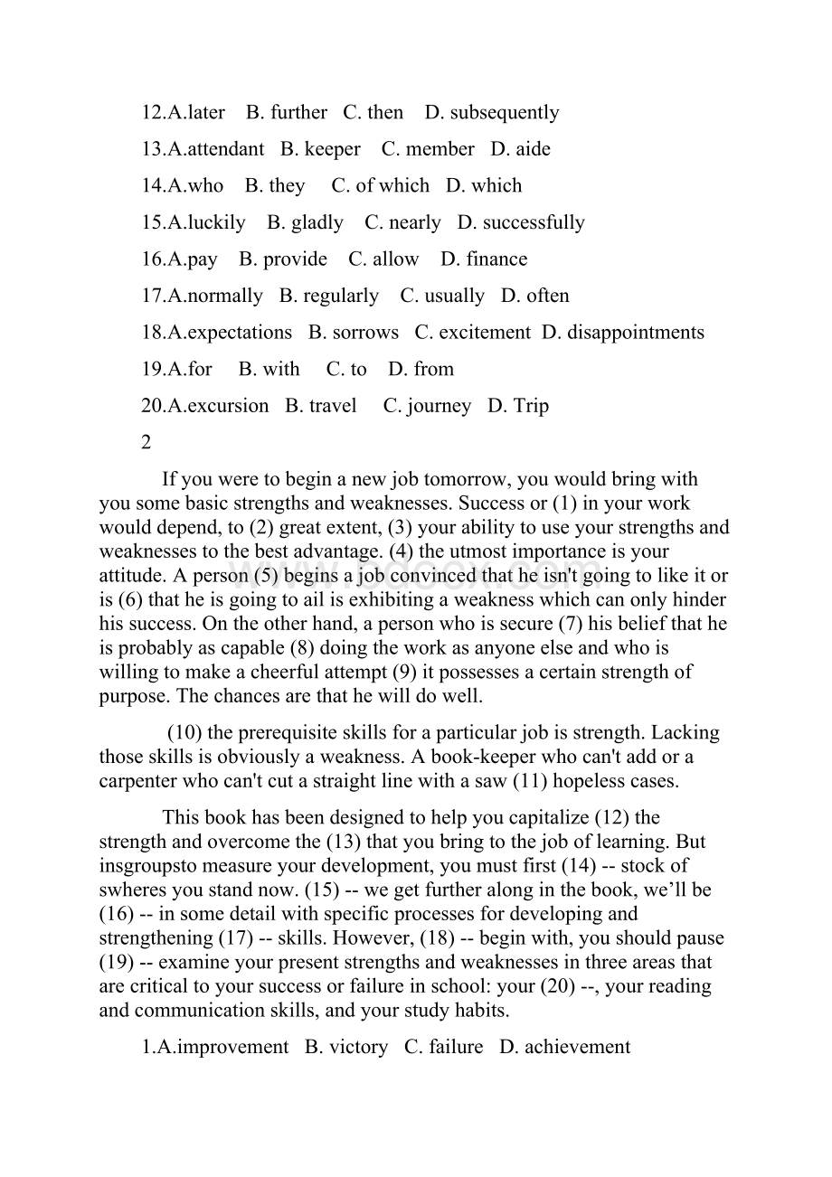 大学英语六级完形填空练习20篇题目.docx_第2页