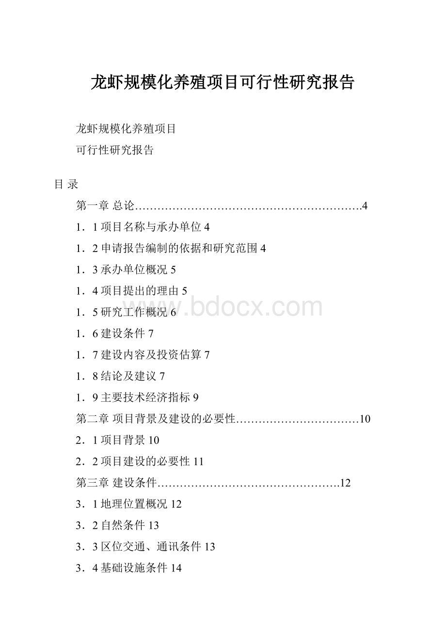 龙虾规模化养殖项目可行性研究报告Word格式文档下载.docx