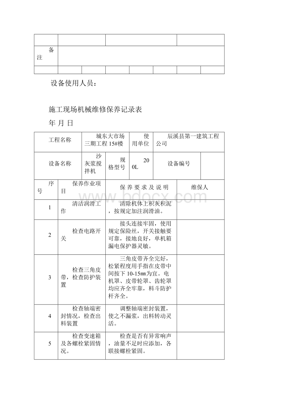 施工现场机械设备维修保养记录表.docx_第3页