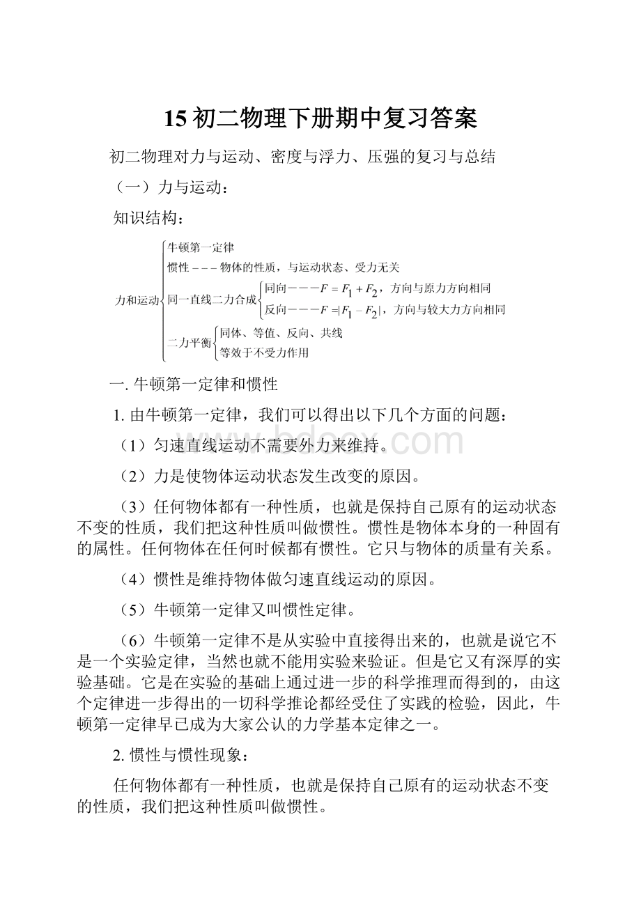 15初二物理下册期中复习答案Word文件下载.docx