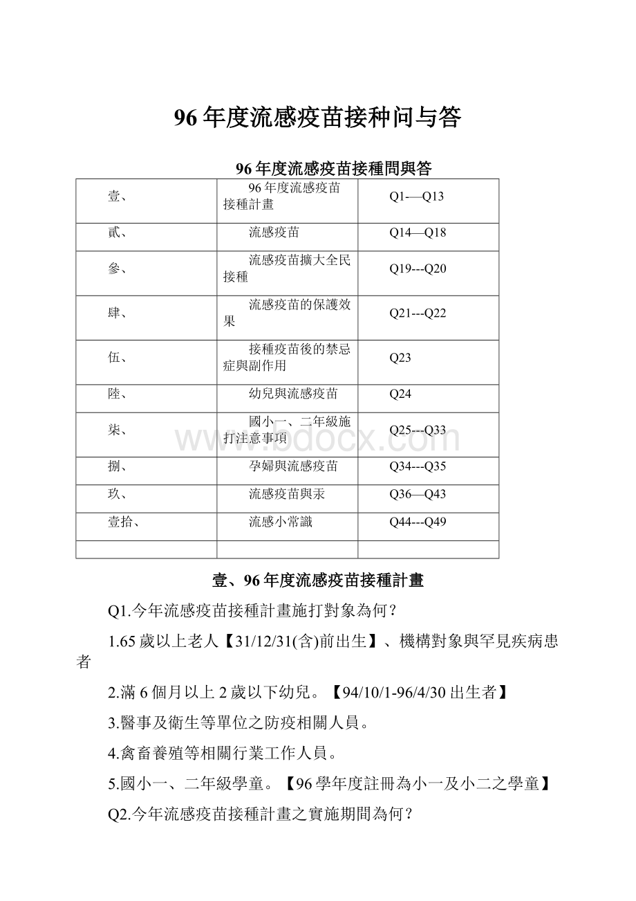 96年度流感疫苗接种问与答.docx_第1页