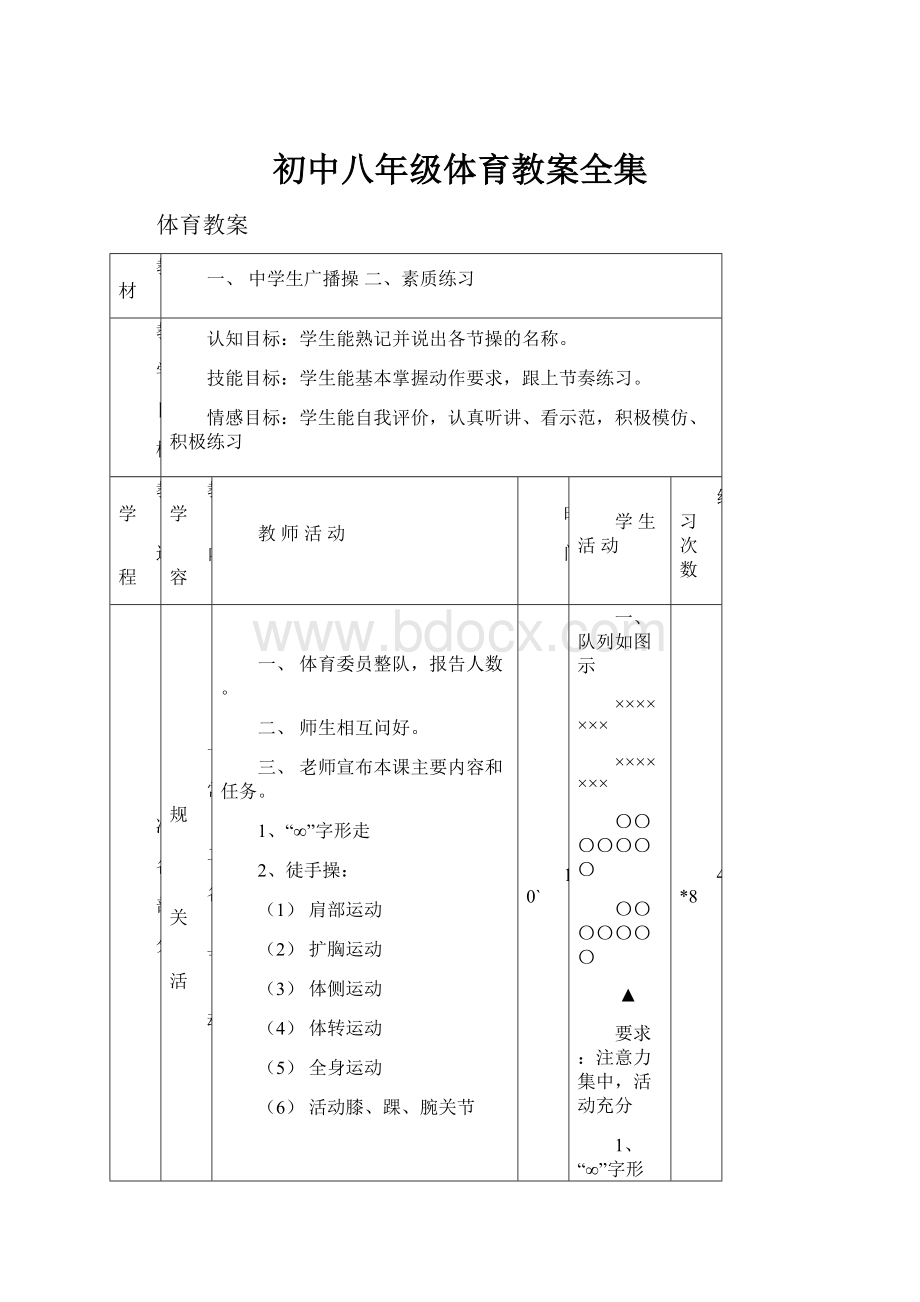 初中八年级体育教案全集文档格式.docx